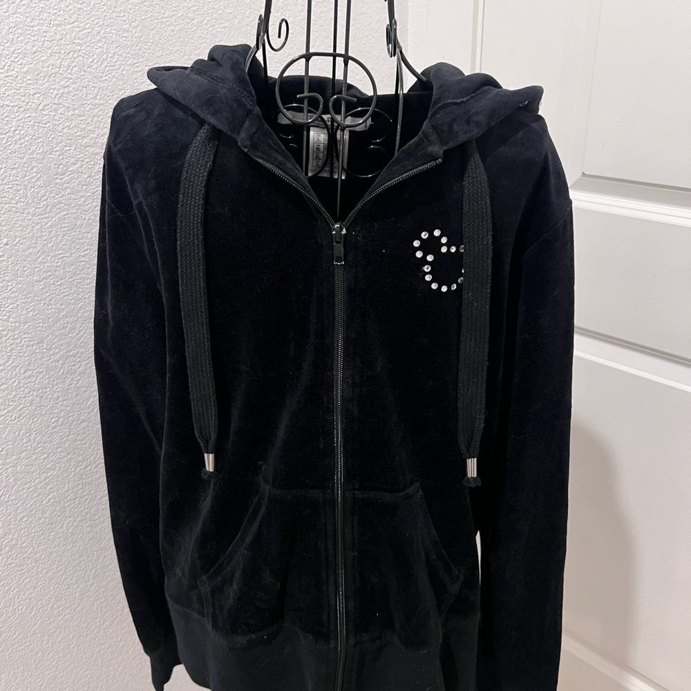Rare Black Disney Velour Zip-Up Hoodie with Rhinestone Detail